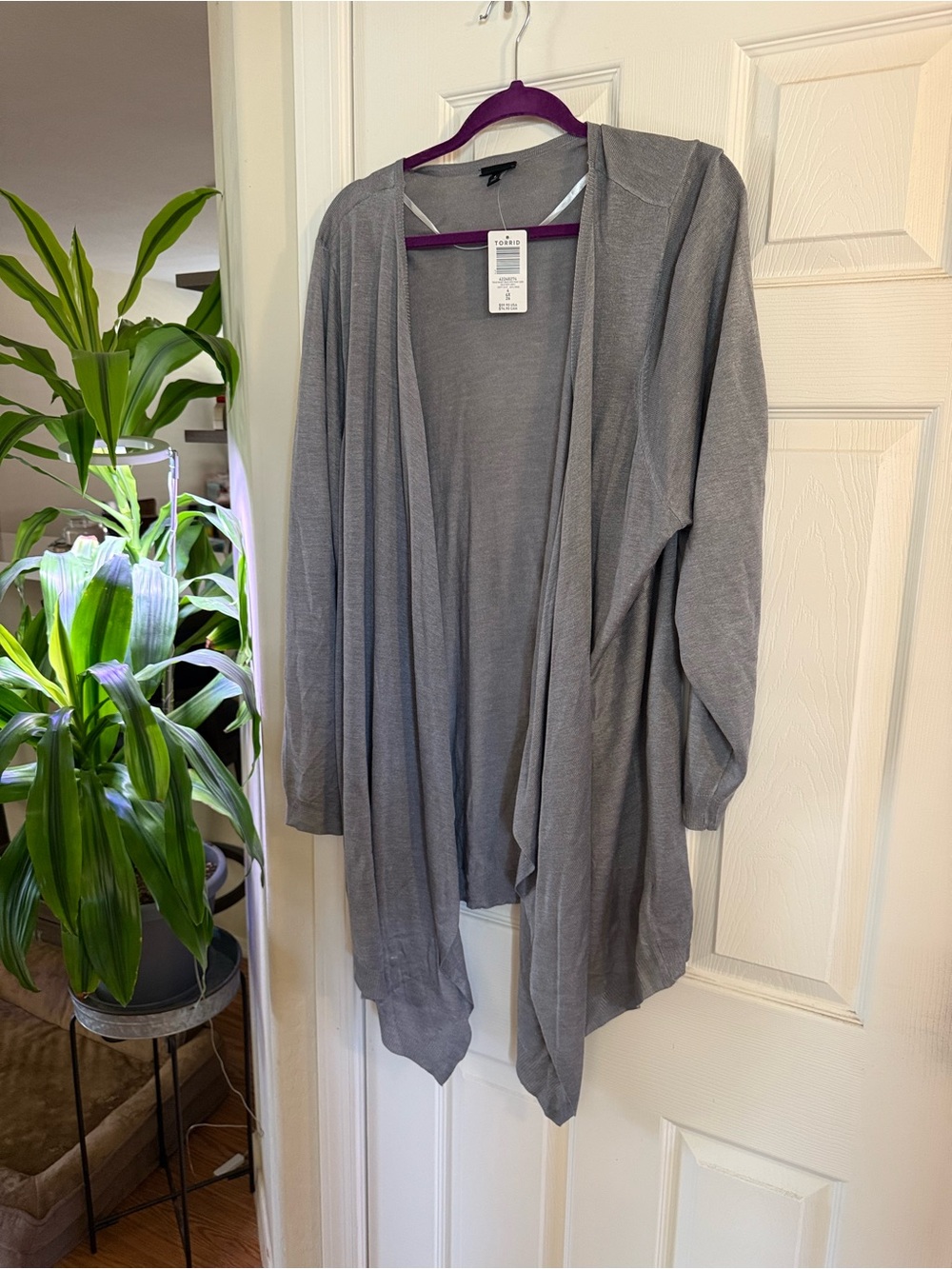 torrid Gray Hooded Open-Front Draped Cardigan
